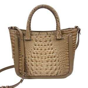 Brahmin Small Lena Satchel Bag Travertine Brevik Croc Embossed Suede Tan